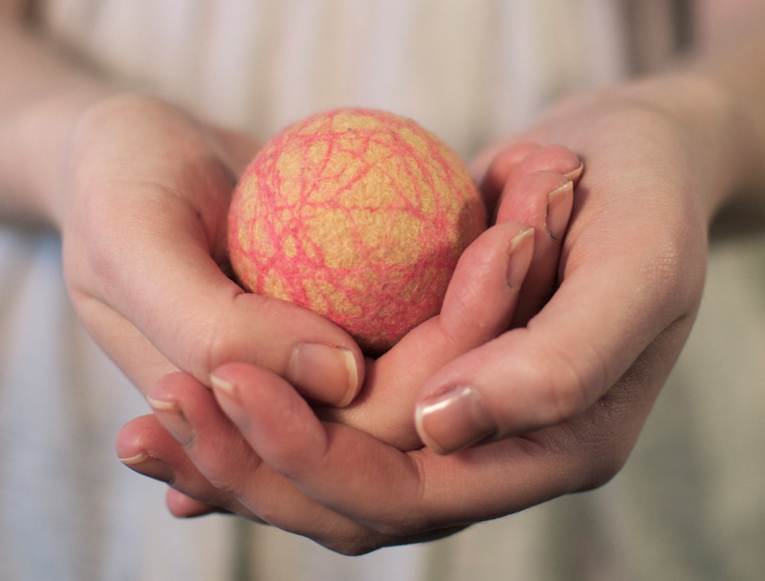 Cashmere Stress Ball - Hand Made and Felted - Relaxation - Hand Exercise - Pink and Yellow