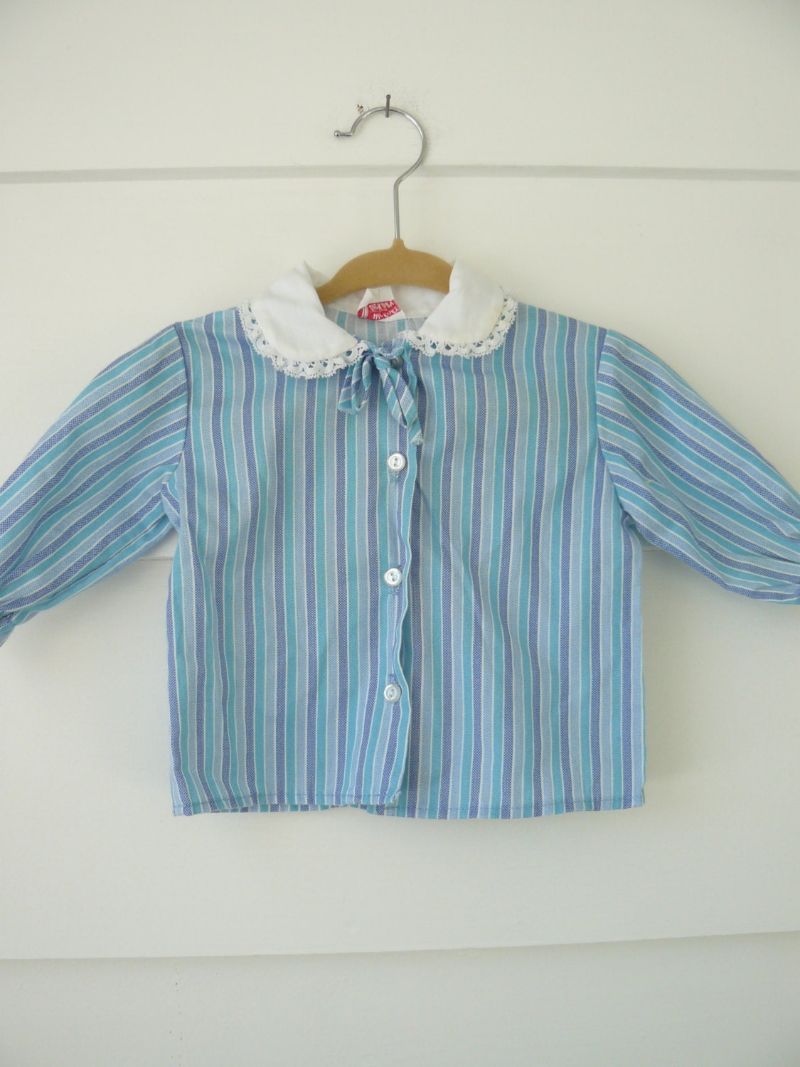 Vintage Baby Girl Blue Striped Blouse 6 to 9 months