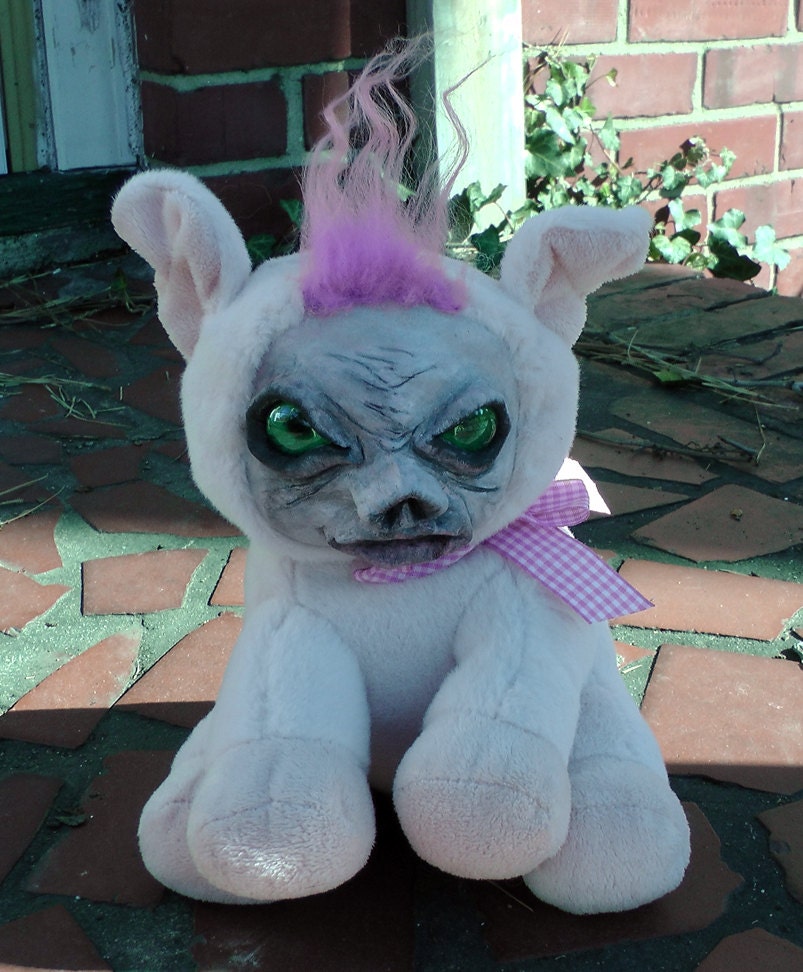 OOAK Plush and Paper Clay WTF Creature Undead Pig Hand Sculpted and Painted Hand Made Glass Eyes