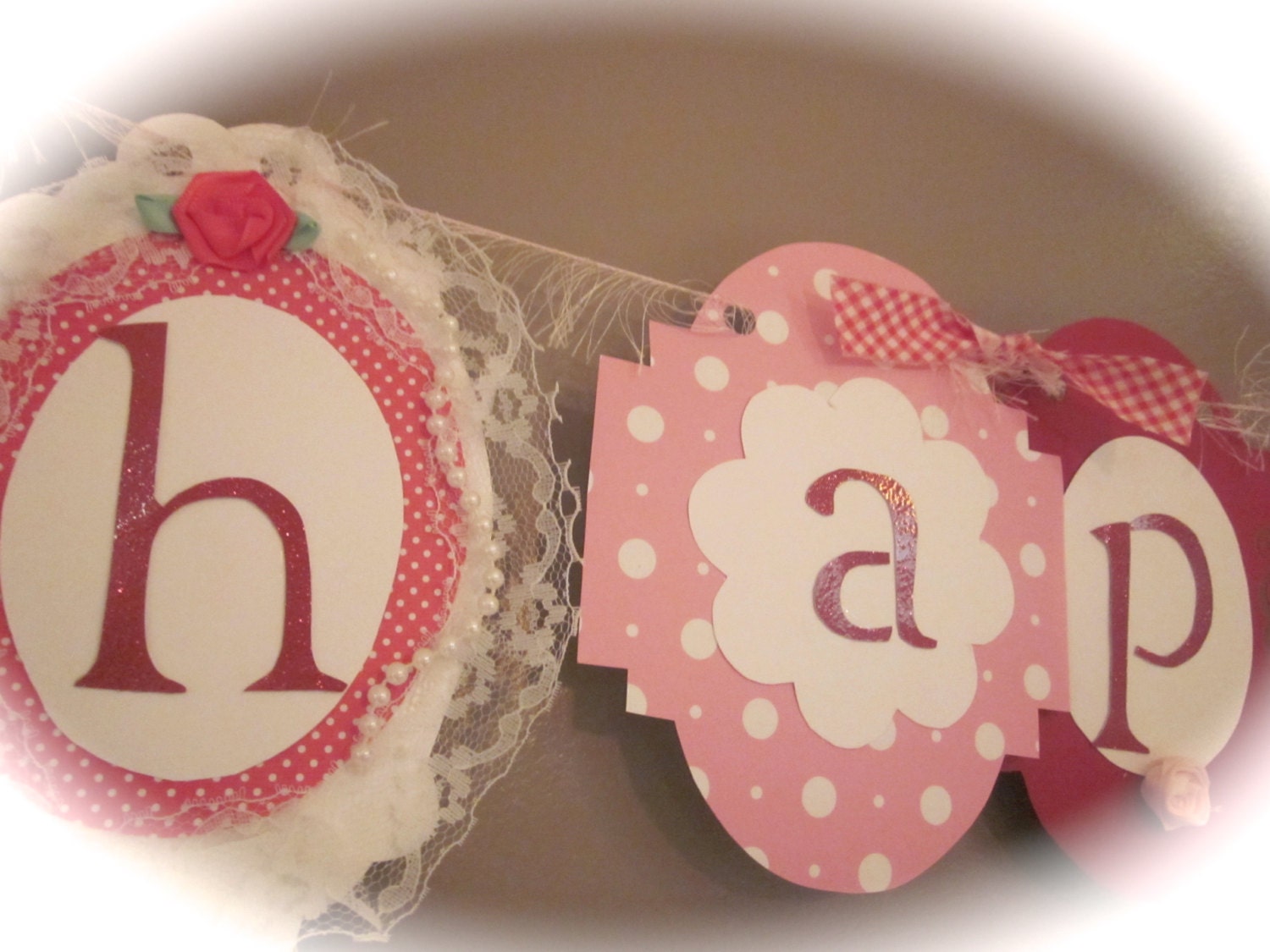 Happy first 1st Birthday Banner girl birthday party sign decorations shabby chic vintage style red pink and white