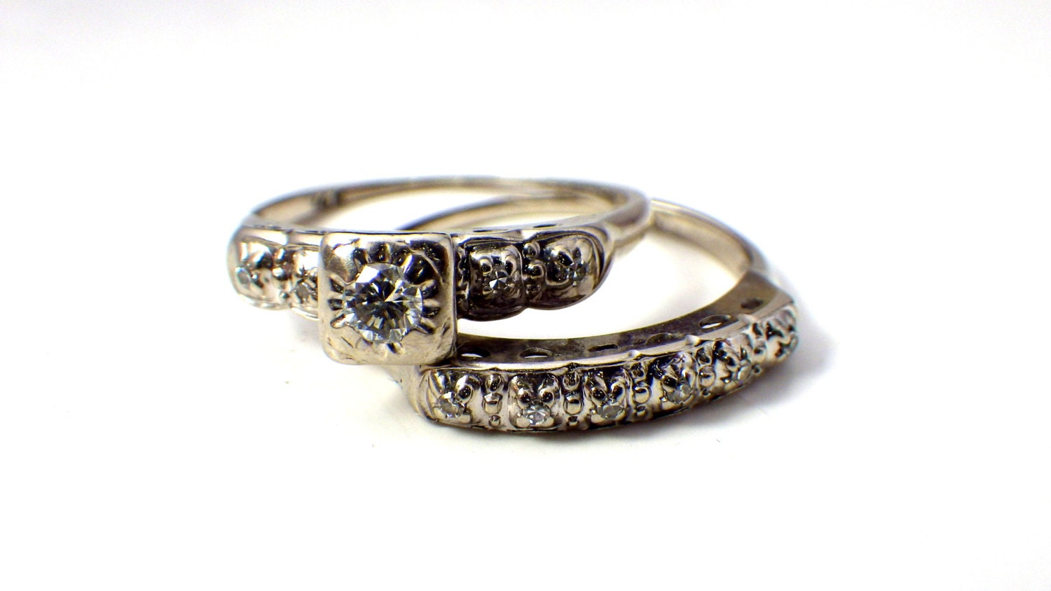Antique Engagement Diamond Wedding Band Set - Vintage