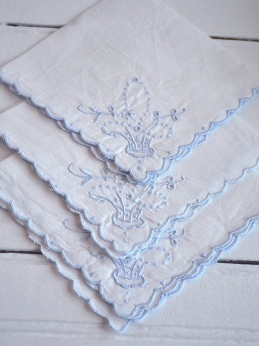 Three Lovely Vintage Hankies or Napkins, Brides/Bridesmaids Hankies