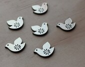 6 Brushed Brass Sweet Little Birdies, 18 mm wide, laser cut Acrylic