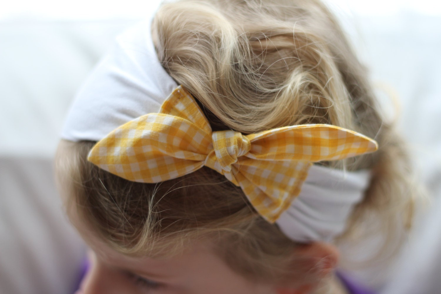 Comfy wide band jersey knit headband with retro bow tie for girls
