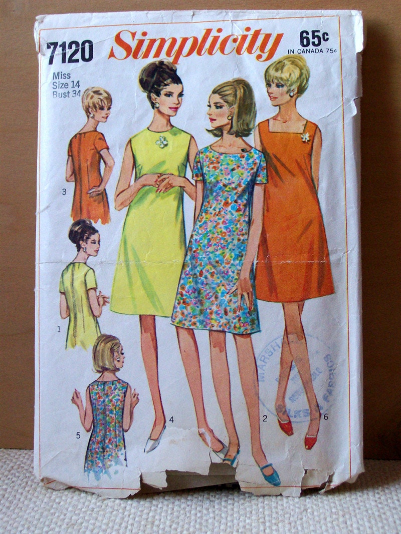 1967 Vintage Simplicity Sewing Pattern Misses' & Women's Dress no.7120