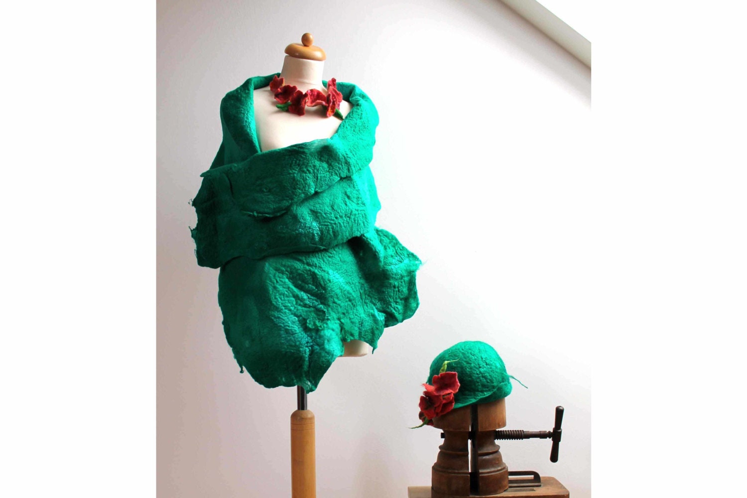 Pastel Mint Green Scarf Nuno Felted Blue Pink Emerald Shawl Wrap Chunky Texture Spring Fashion  Floral Silk Wool Yellow OOAK Extra Long