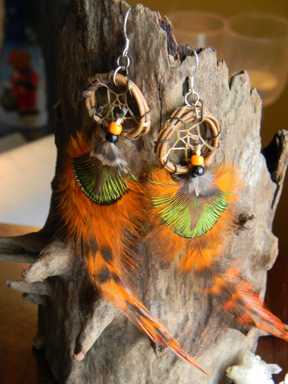 Tiger Stripped Halloween Dream Catcher Earrings