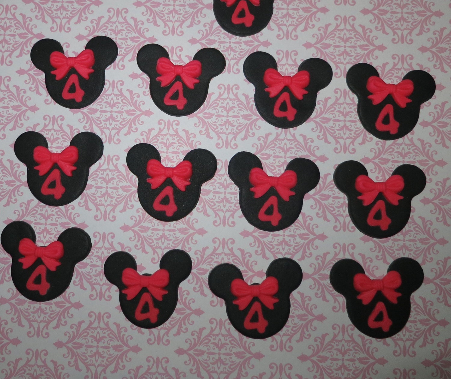 12 Minnie Inspired fondant cupcake Toppers Age 4- as shown in bright pink Il_170x135