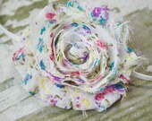 Spring Country Floral Shabby Chic Flower on a White Skinny Headband, Newborn Headband, Infant Headband, Photo Prop, Many Colors Available