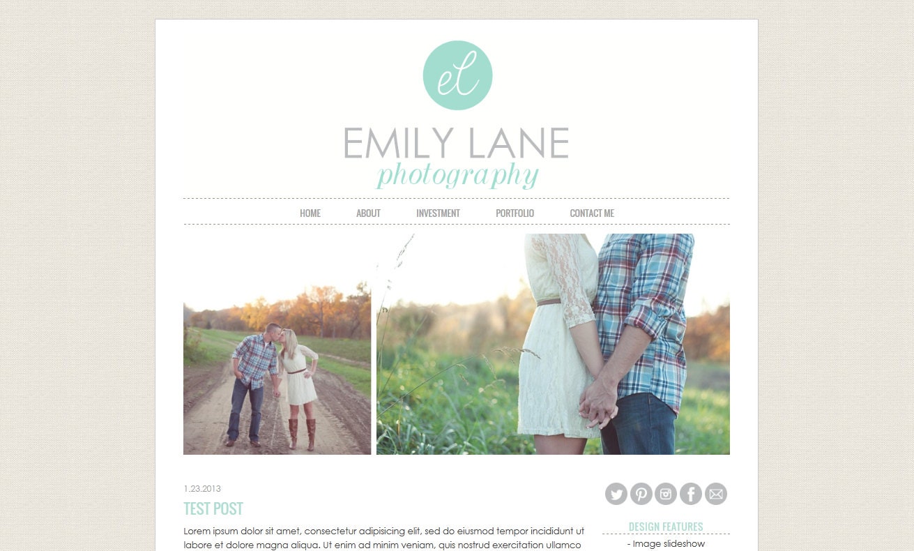 2 Column DIY Photography Template - Premade Blogger Design with Image Slider, INSTANT DOWNLOAD