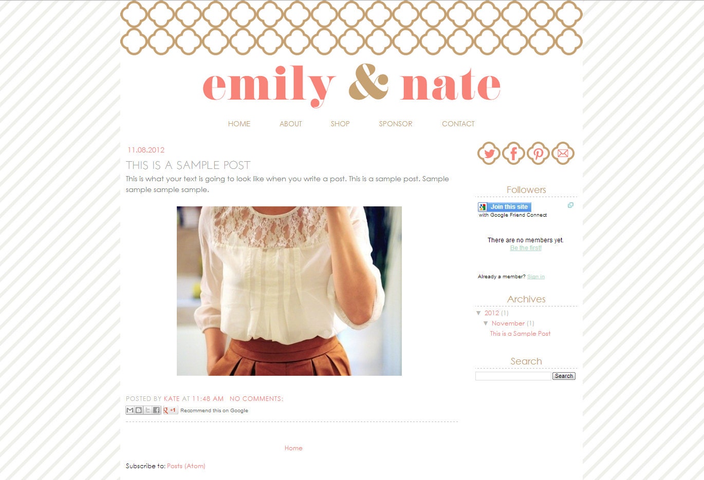 Blogger Premade Template Design - "Emily & Nate" Instant Digital Download