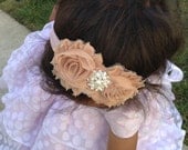 Beige Color Shabby Chiffon Fabric Flower Headband, Girl Headband, Baby Girl Headband, Infant Girl Headband, Newborn Girl Headband