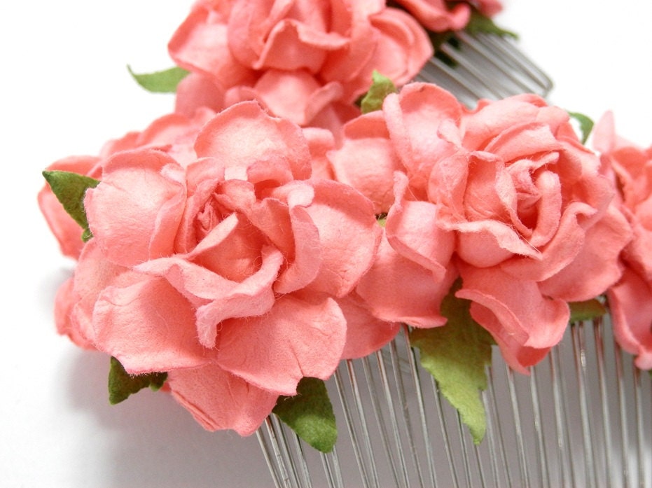 Baby Pink Hair Combs Set of Two Blush Rose Flower Accessory