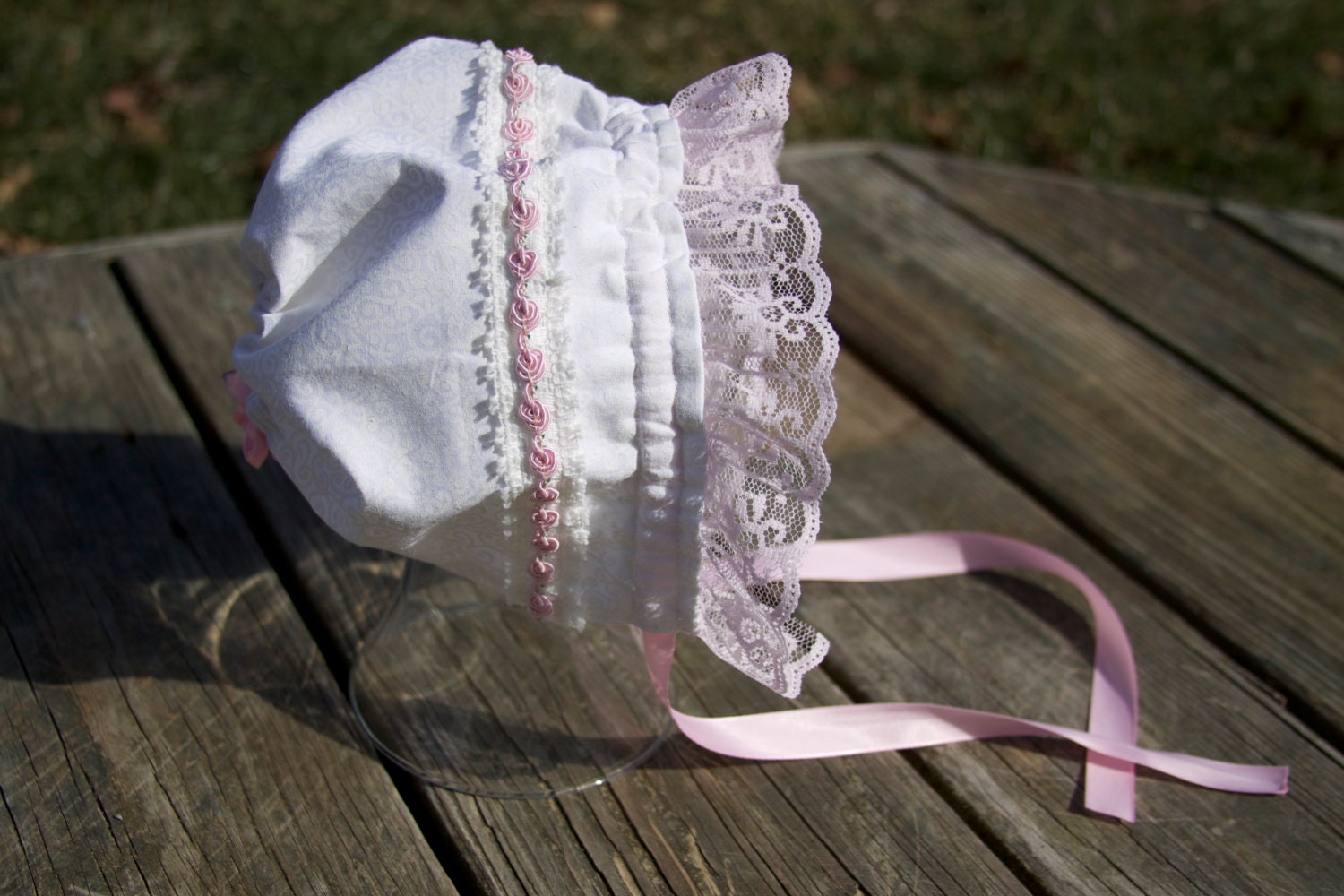 Hint of Pink Baptism Bonnet