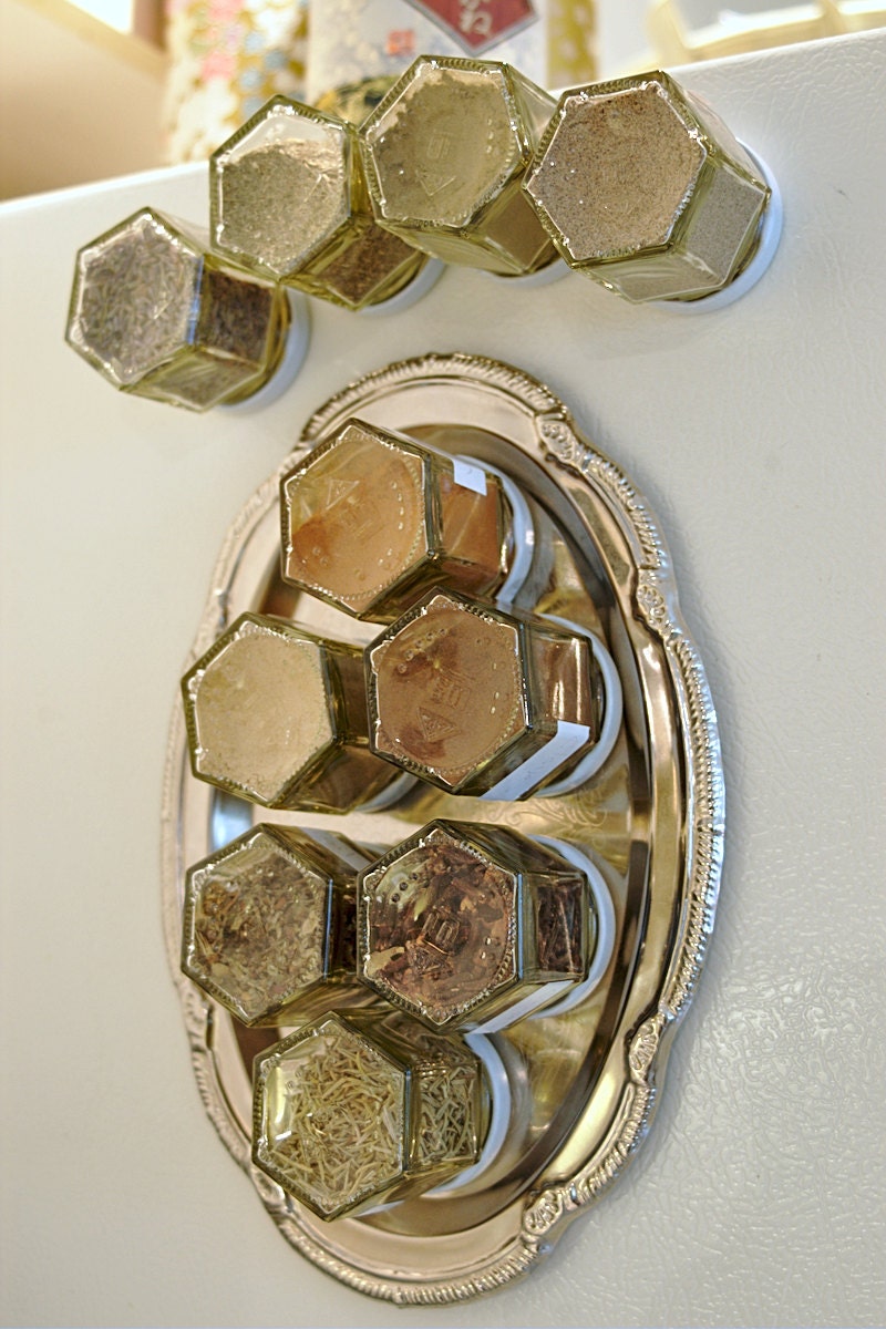Vintage Style Silver Tray Magnetic Spice rack