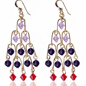 Swarovski-Crsytal-Chandelier-Earrings-Exclusive-14K Gold Filled-Laveneder-Purple-Red-Colorful