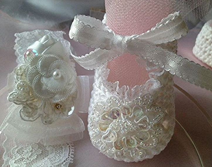 Pure White Crochet Booties and Headband