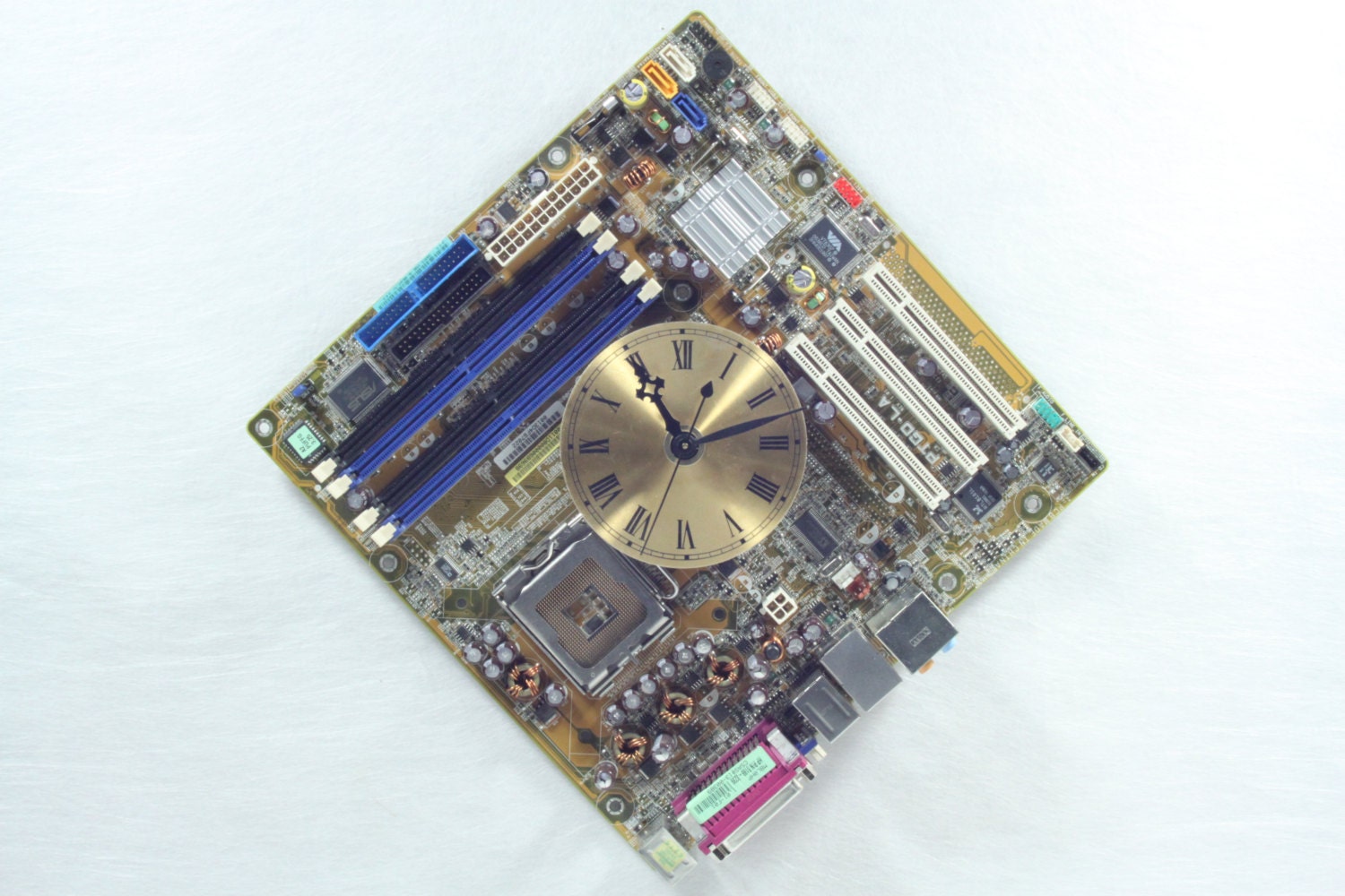 Handmade Wall Clock Upcycled Repurposed Computer Motherboard Office Home Decor Computer Art Recycled -- Free Priority Shipping Included