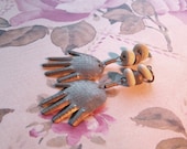 2 Vintage Tin Open Hand Drops / Earring Charm / B