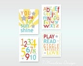 Childrens Kids Love and Learning Wall Art Prints // Orange, Yellow, Blue, Red, Green // Set of (4) 11" x 14" - Kids Bedroom Nursery Playroom