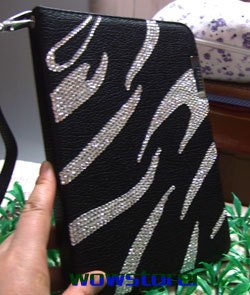 bling diamante crystal zebra design rhinestone folio flip leather handmade black stand pouch case cover for ipad mini 7.9'' N0.50