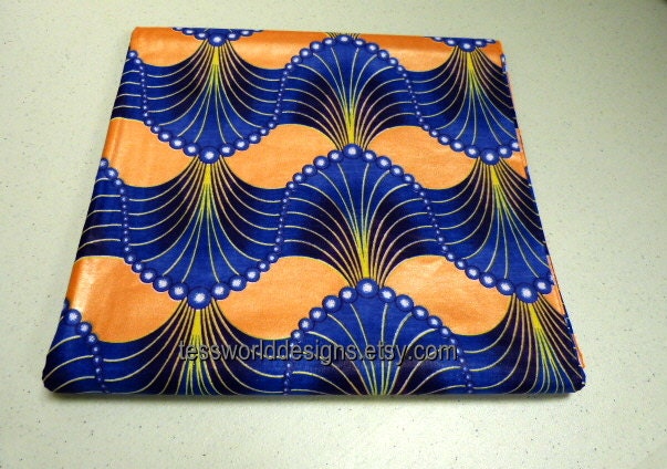 African Fabric,   WP006A, Wax Print,100% Cotton, blue, orange, Per Fat Quarter.
