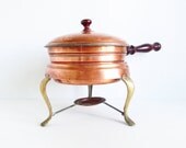 Vintage Copper Chafing Food Warmer Server Serving Dish Pot Pan Fondue