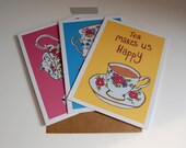 Vintage tea greeting cards - Set of three