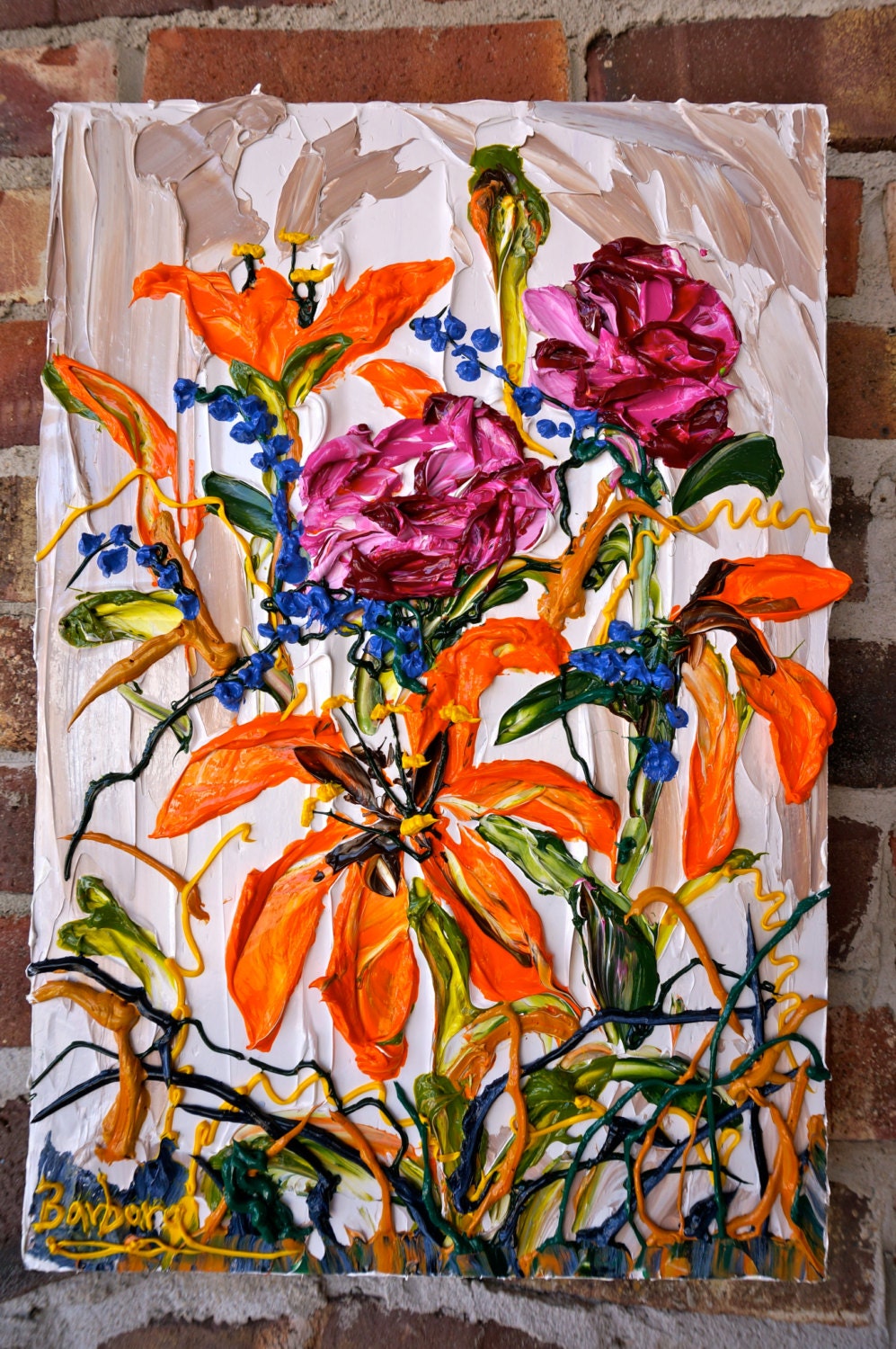 Tiger Lily - Floral Impasto Painting with Tiger Lily Bouquet