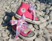 PINK PRINCESS CROWN Toddler Baby Girl Converse Christening Wedding Baptismal Swarovski Crystal Shoe Sizes 2, 3, 4, 5, 6, 7, 8, 9, 10 Sneaker