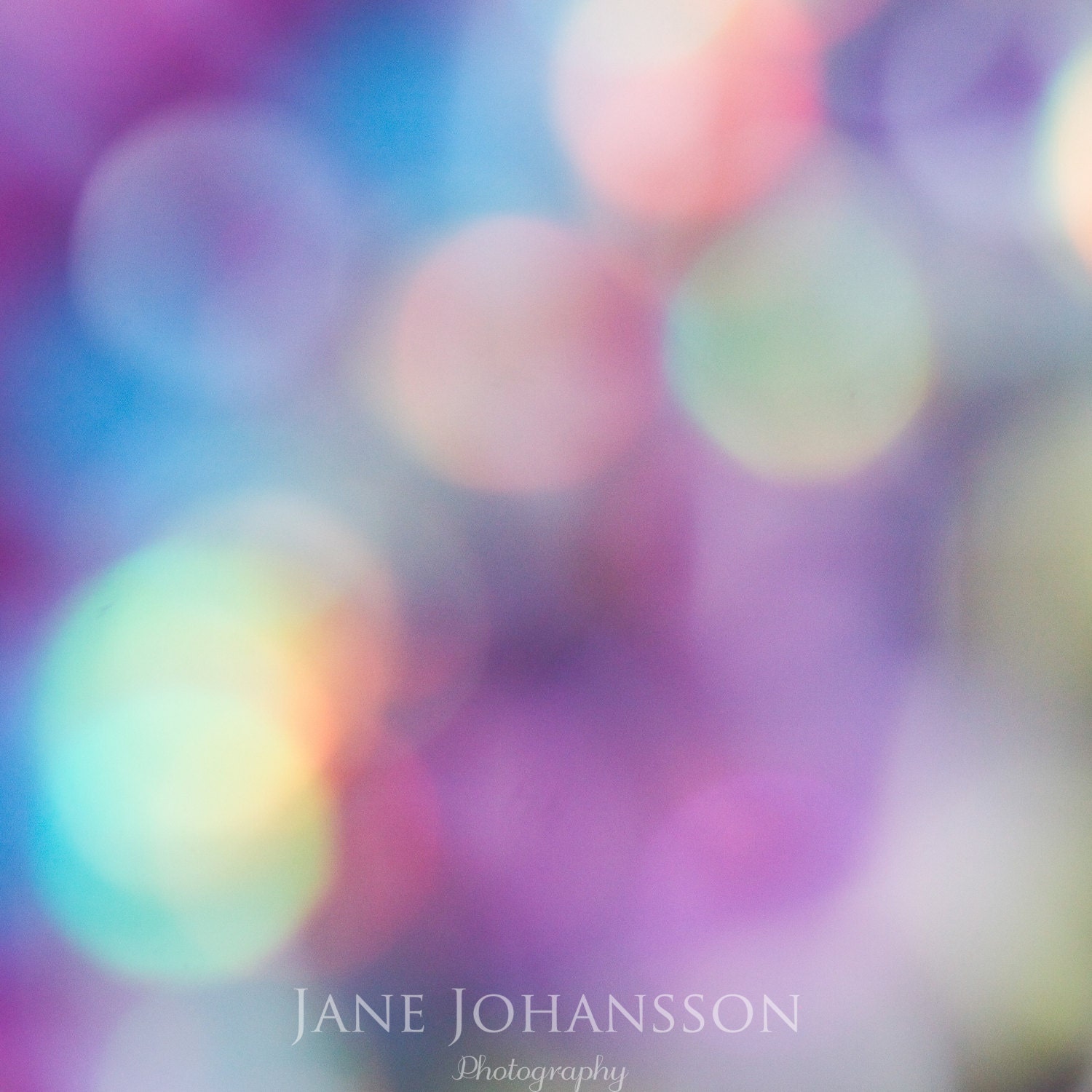 Sparkles - mauve, blue and yellow fine art bokeh photo, abstract photograph of colourful sparkly light - 8"x8" original photography print.