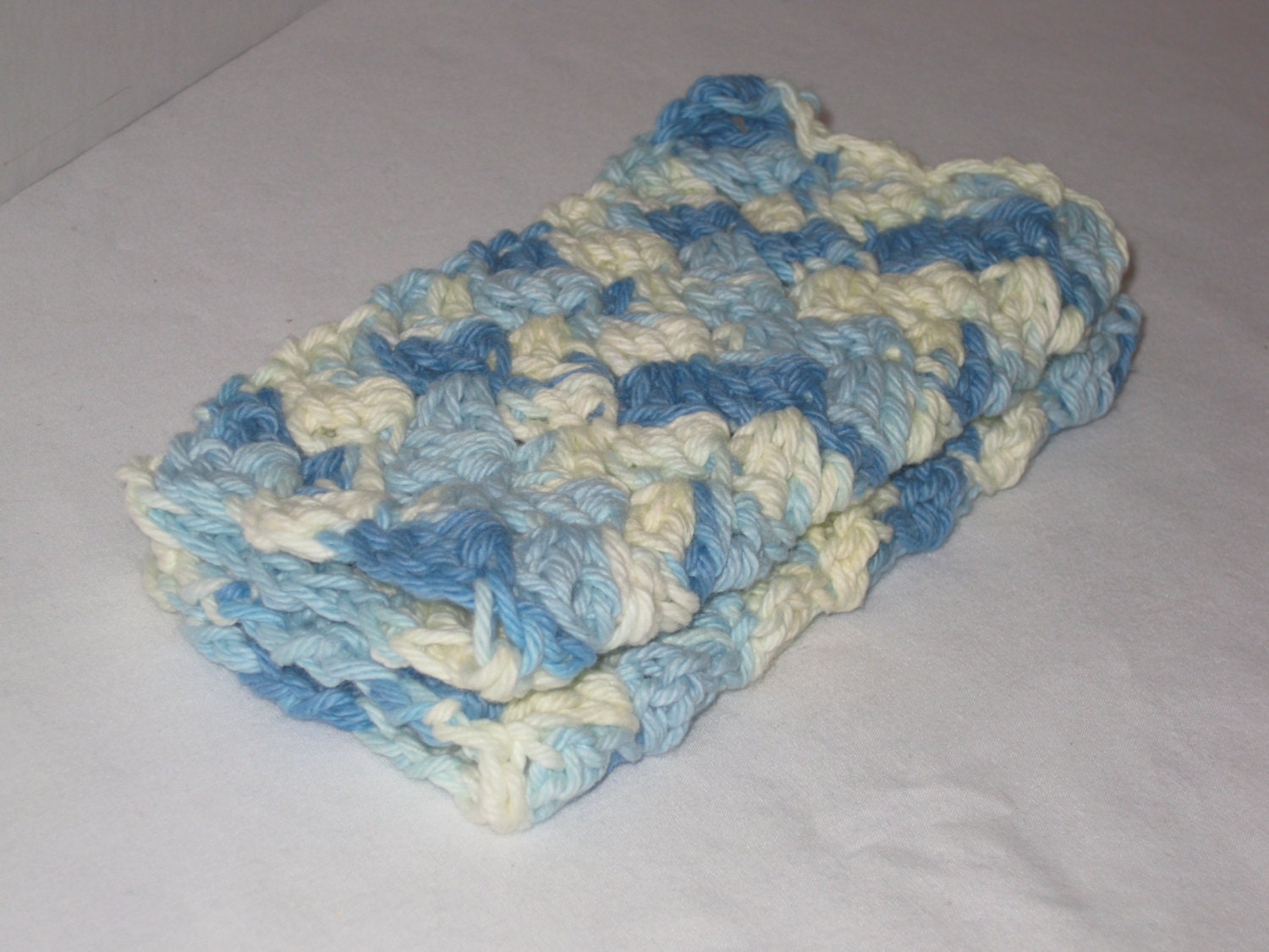 Hand Crochet BABY BOY Wash Cloths - 7" cloths - 100% Cotton - Set of 2 - Multi-Blue, Many Uses, Eco-friendly, GO Green