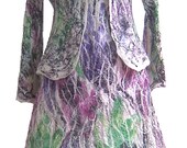 nuno felted silk dress and jacket LILIAN handmade art to wear, wool, silk, silk fibers, eco fashion by Kantorysinska, free shipping