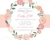 FLORAL WREATH Bridal Shower Invitation Floral Invitation Bridal Shower Invitation Wedding Invitation