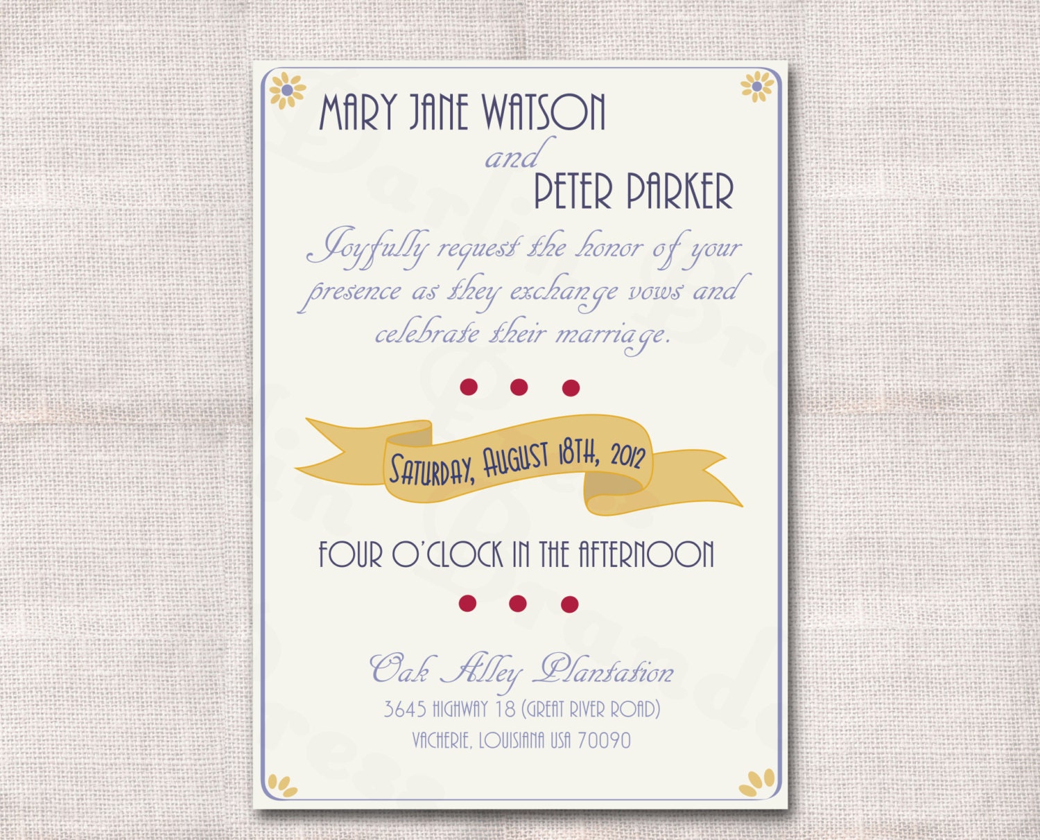 Wedding Invitation Custom Printable 5x7