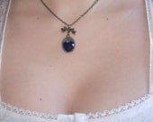 Victorian Necklace Crystal Heart Pendant  Medal with tiny bow