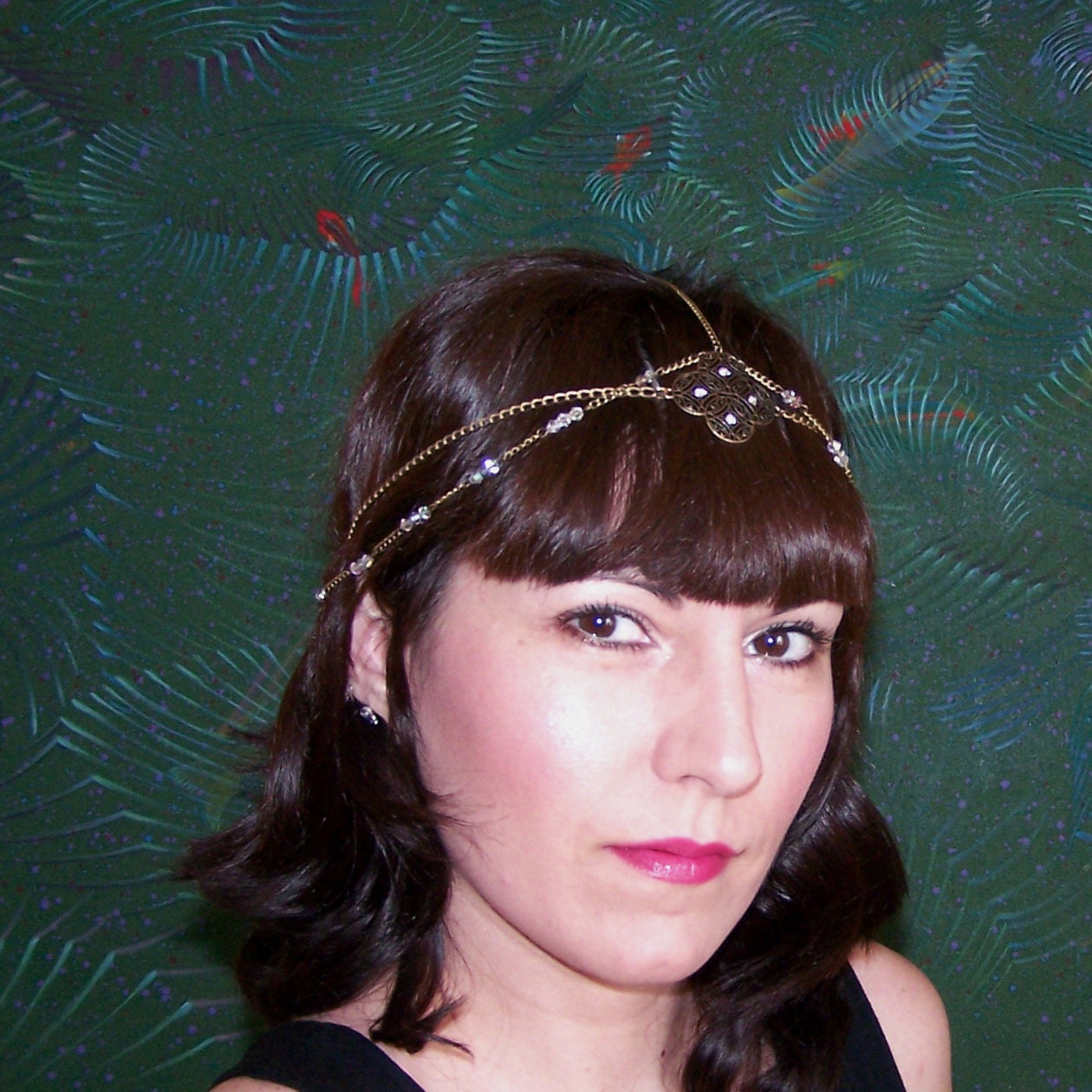 Flapper Headdress - Art Nouveau Headpiece - 20s head chain - Clear crystal beads headband