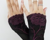 gothic bride gloves, bridesmaid gloves, wedding accessories, fingerless gloves, black gloves, Free shipping