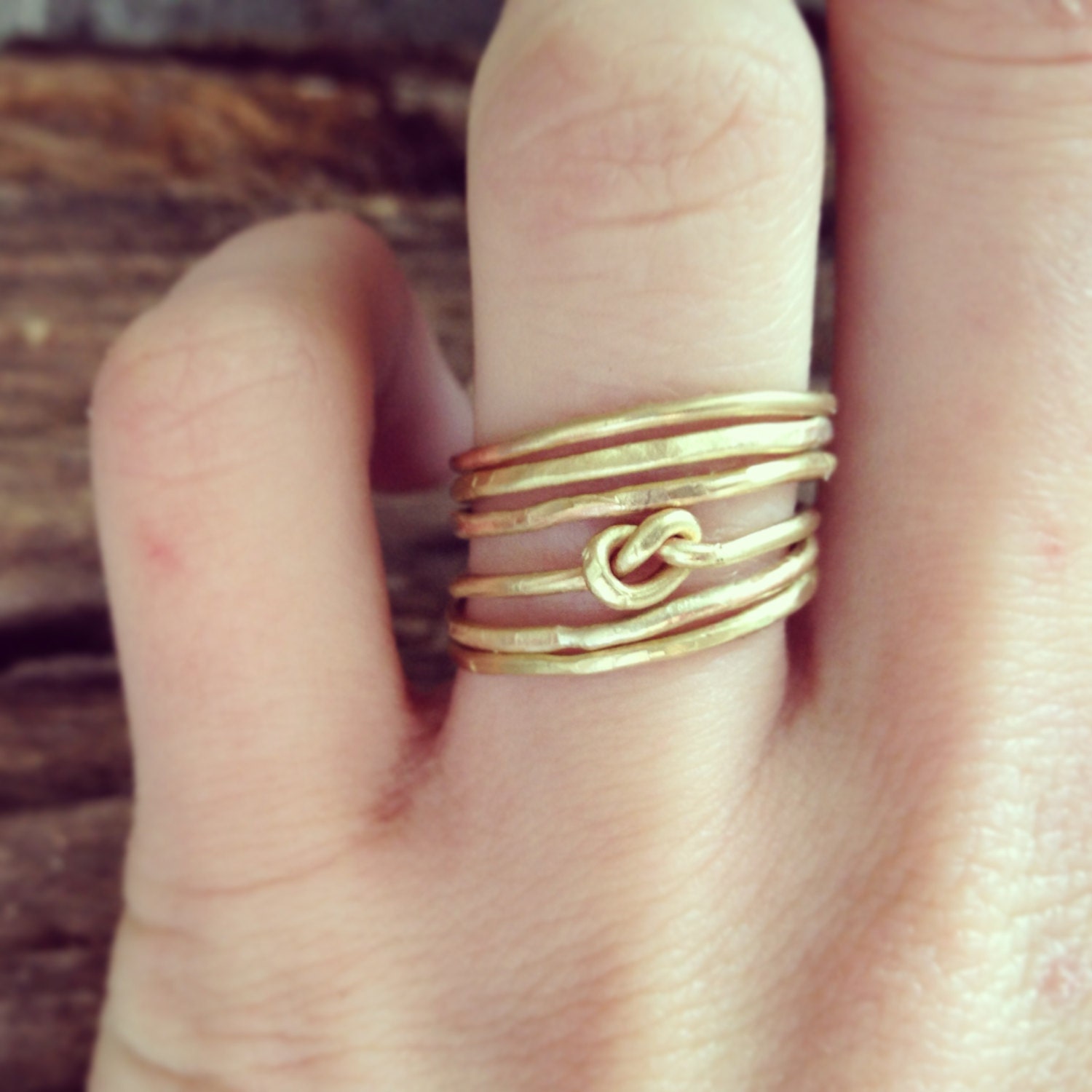 Six Textured Brass and Infinity Knot Stacking Rings