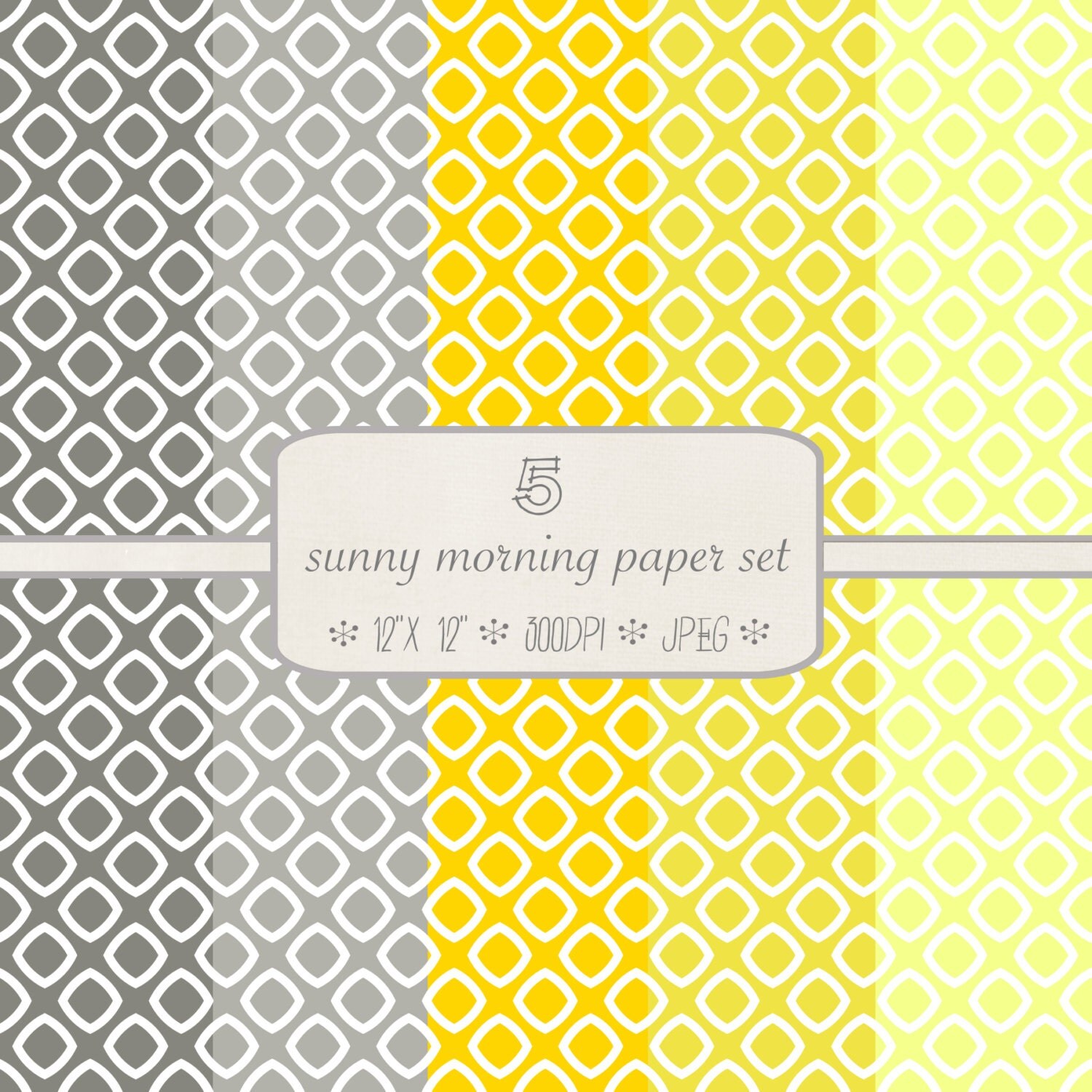 Digital Scrapbook Paper Pack // Sunny Morning // Yellow and Gray // jpeg files // 300 DPI // Instant Download Il_570xn