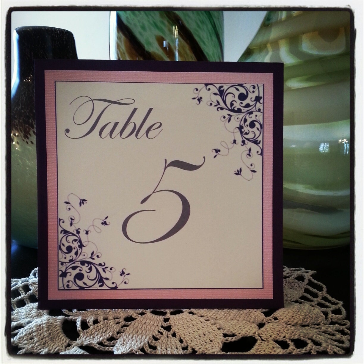 Pink and Purple Wedding Table Number with Flourish
