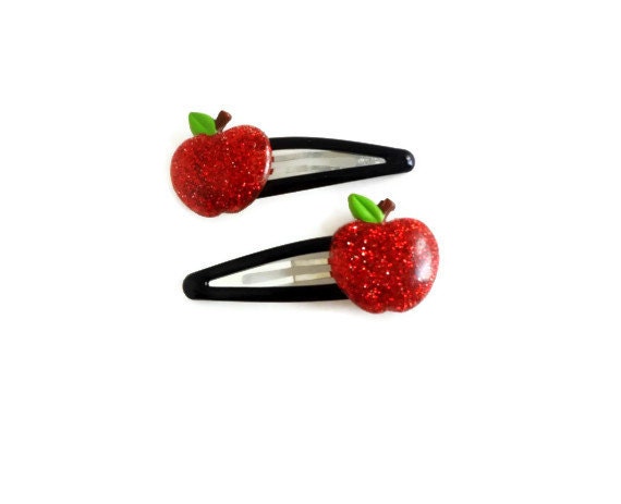 Glitter Apple Hair Clip- Red, girls hair accessories, apple baby shower, hair bow, headband