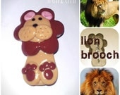 Lion Leo Pin Brooch (unique, handmade, polymer clay, brown, beige and pink)