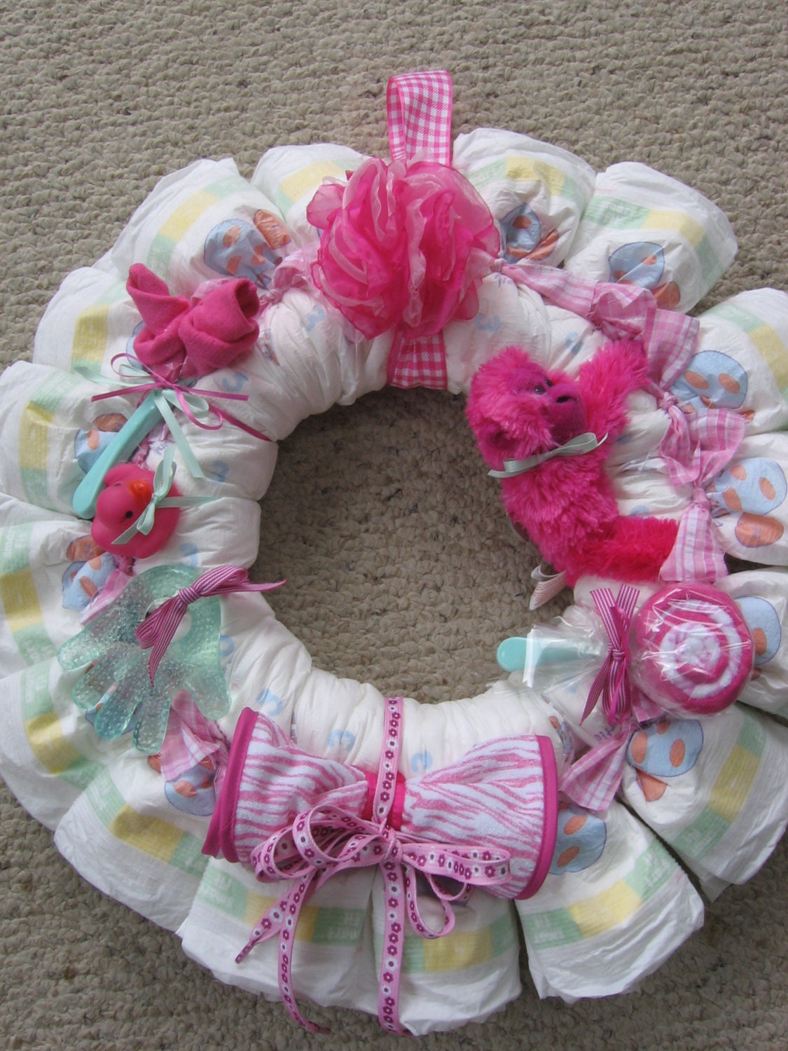 Diaper wreath, baby girl, shower gift, hospital door, baby gift, baby room