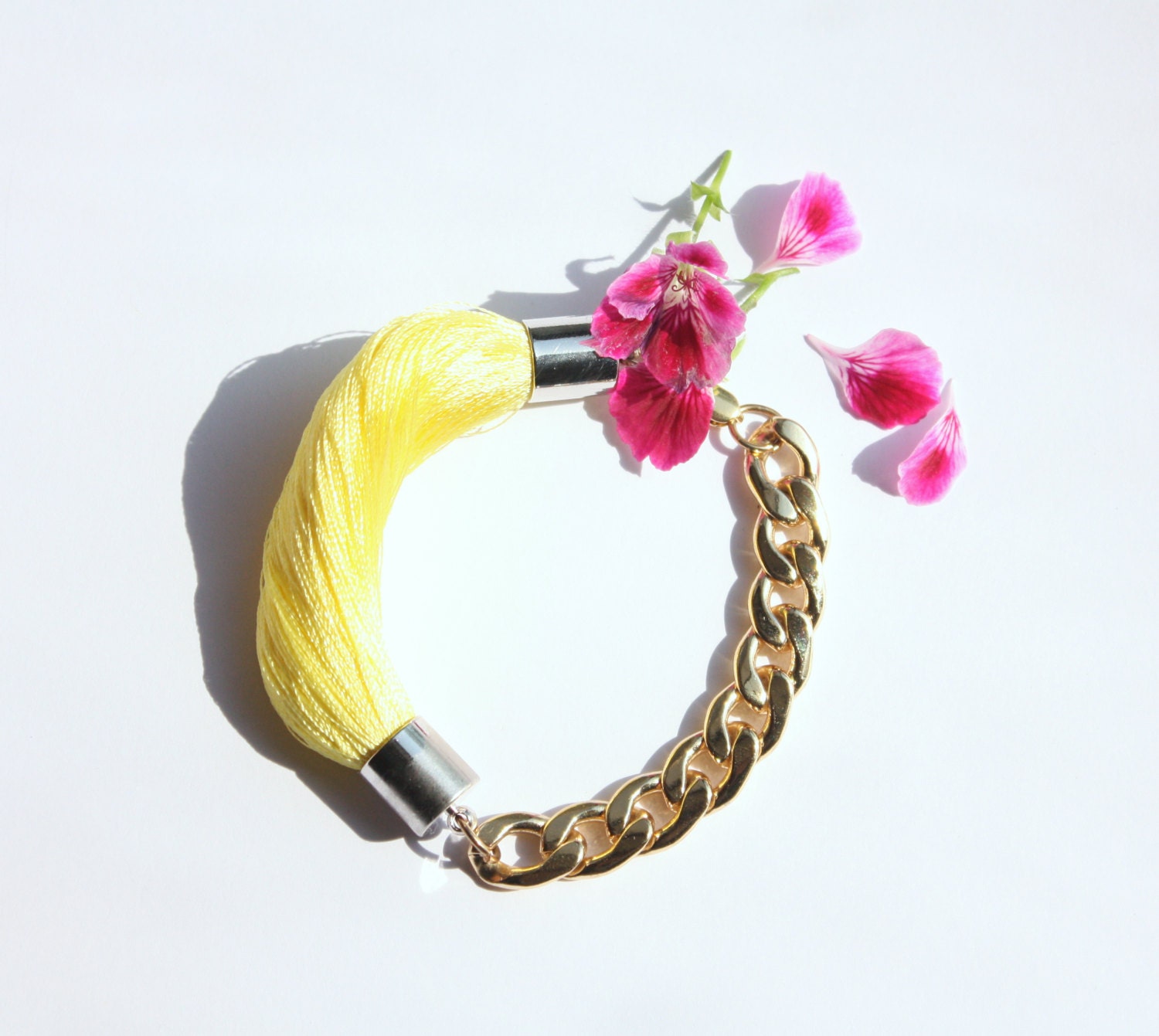 Neon Lime  Minimalistic Statement Bangle Fiber Chain Bracelet -  Summer Beach Jewelry - Beach Bohemian Chic Jewelry-