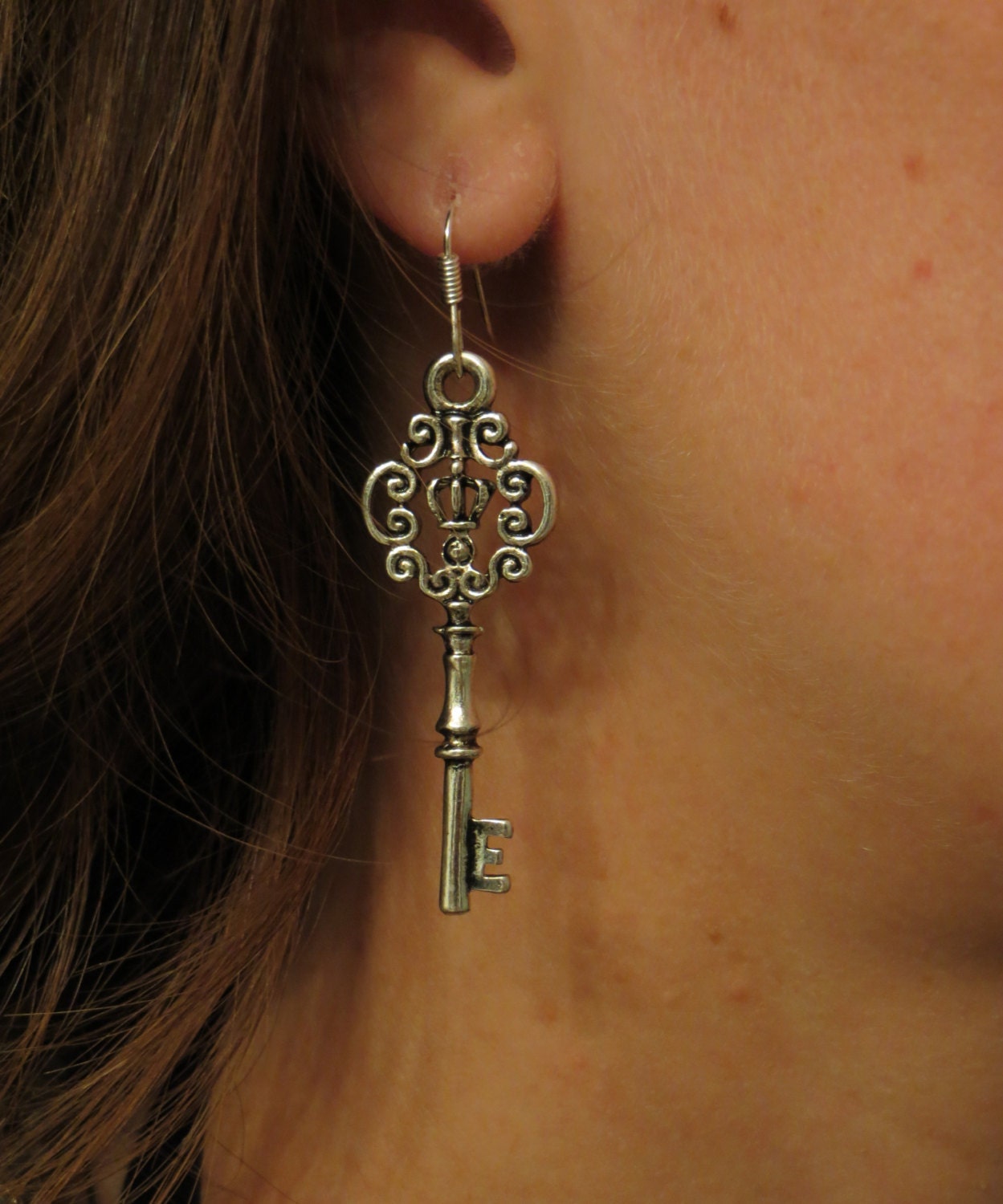 Silver Antique Key Earrings