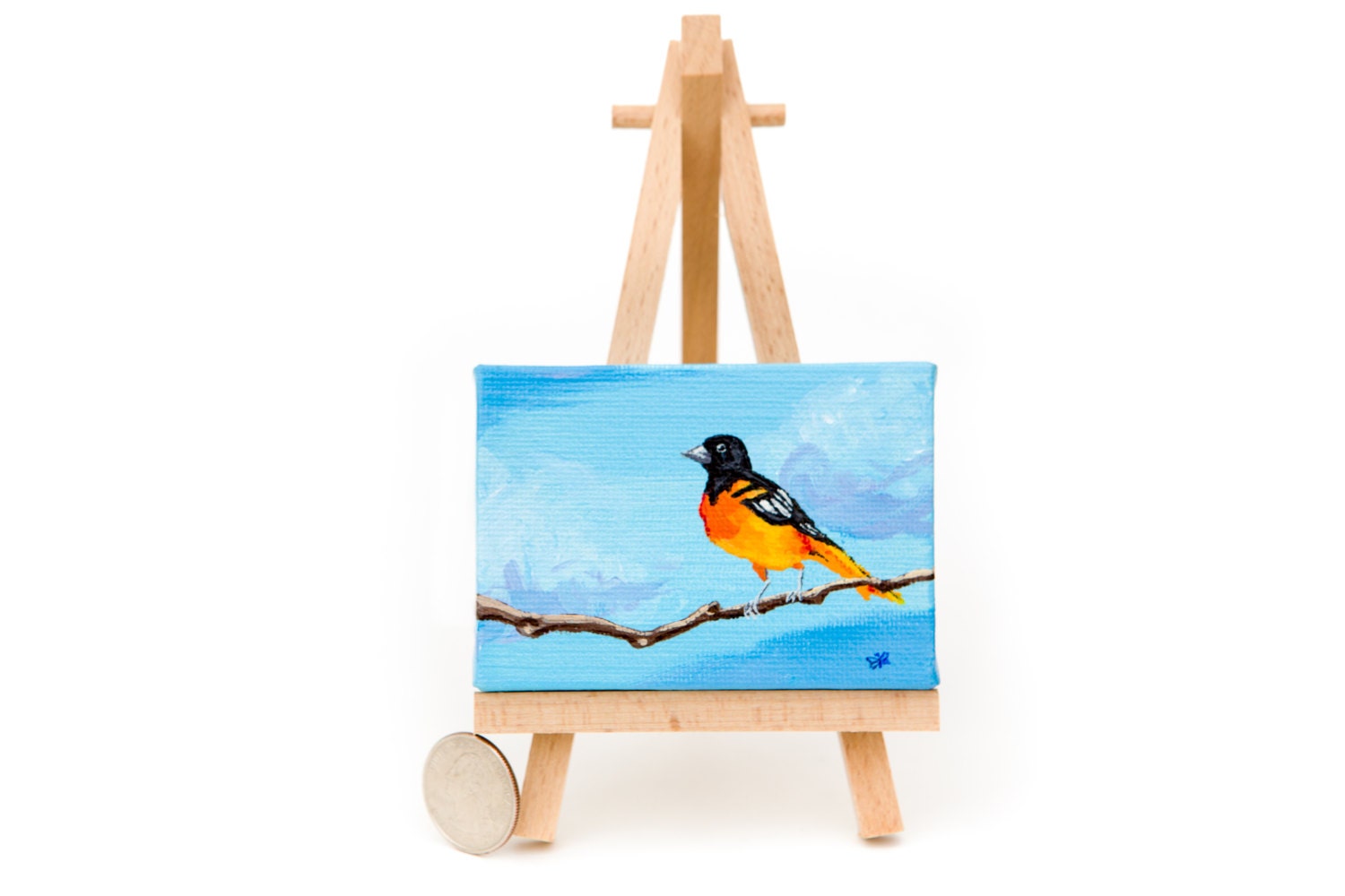 Miniature Oriole Painting with Easel