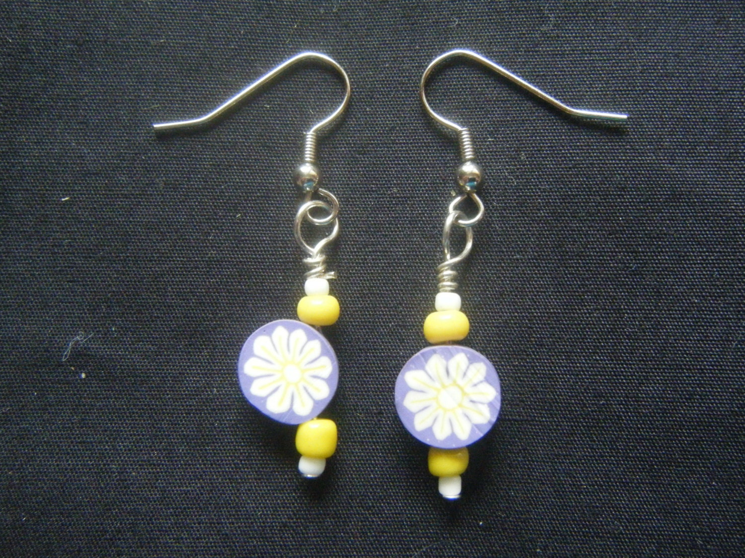 Purple and White Polymer Flower Earring