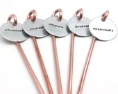 Garden Plant Herb Markers Stakes - Custom Set of Five - Copper & Aluminum Spring Vegetables Fruits Herbs Plants Stakes Circle Hand Stamped