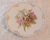 Vintage 1930s Marseille Orchid Plate with Scalloped Gilded Edging
